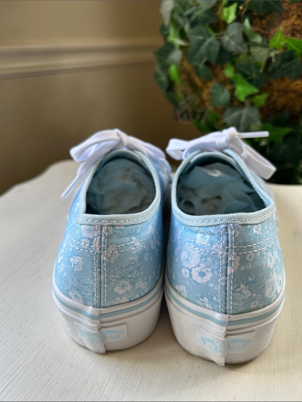 Vans Light Blue Floral Canvas Lace-Up Platform Sneakers Size 7 New - Picture 6 of 13